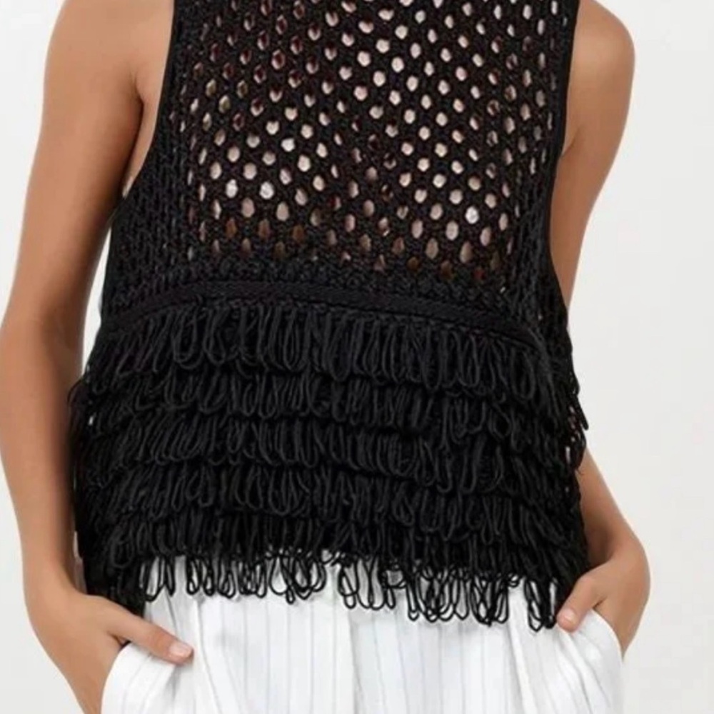 Black FRINGE Crochet Sleeveless Top